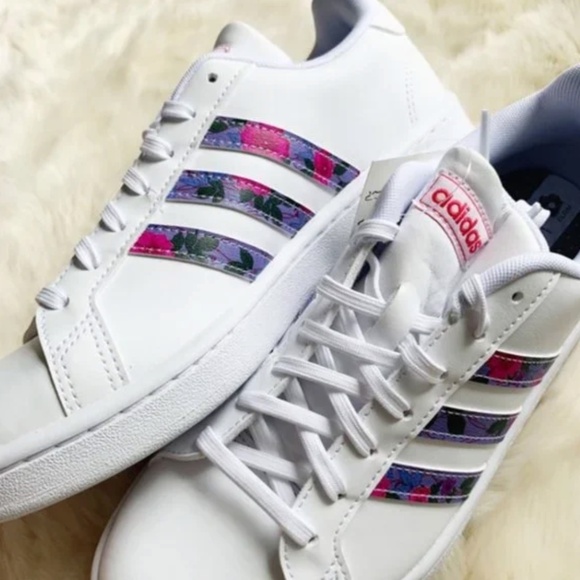 adidas Women's White Sneakers with Colorful Stripes - Picture 2 of 6